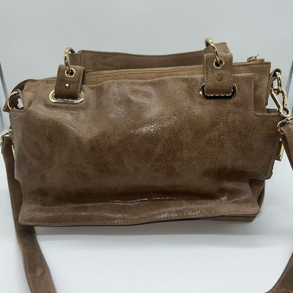 Vince Camuto Metallic Taupe Leather Multi Compartment Convertible Shoulder Bag - Picture 2 of 16